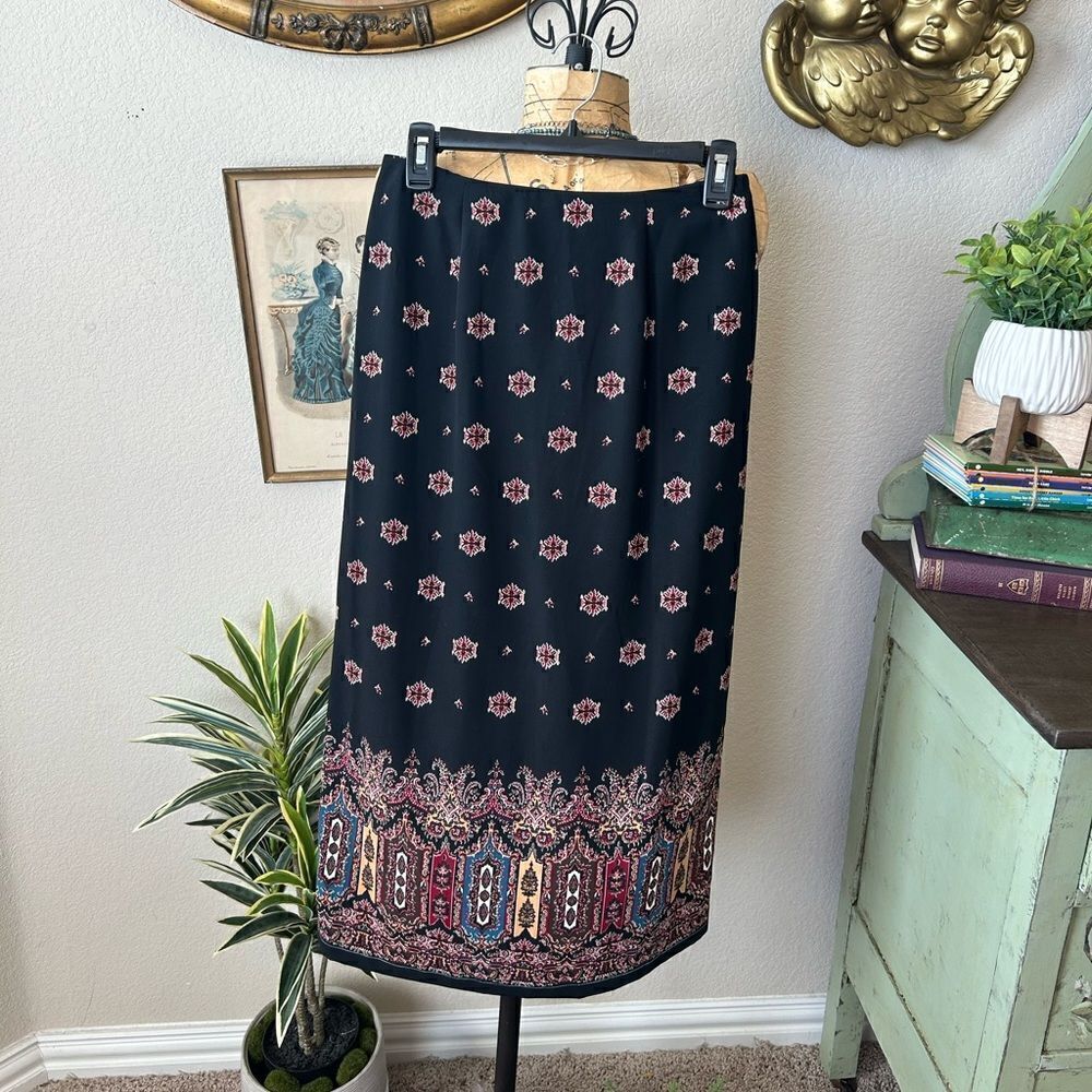 I.N. Studio 90s Y2k Midi Maxi Black‎ Colorful Boho Moroccan Skirt sz Petite M